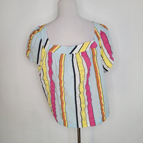 J. Crew Square Neck Seersucker Blouse Candy Striped Rainbow Women Plus 3X - Picture 4 of 11